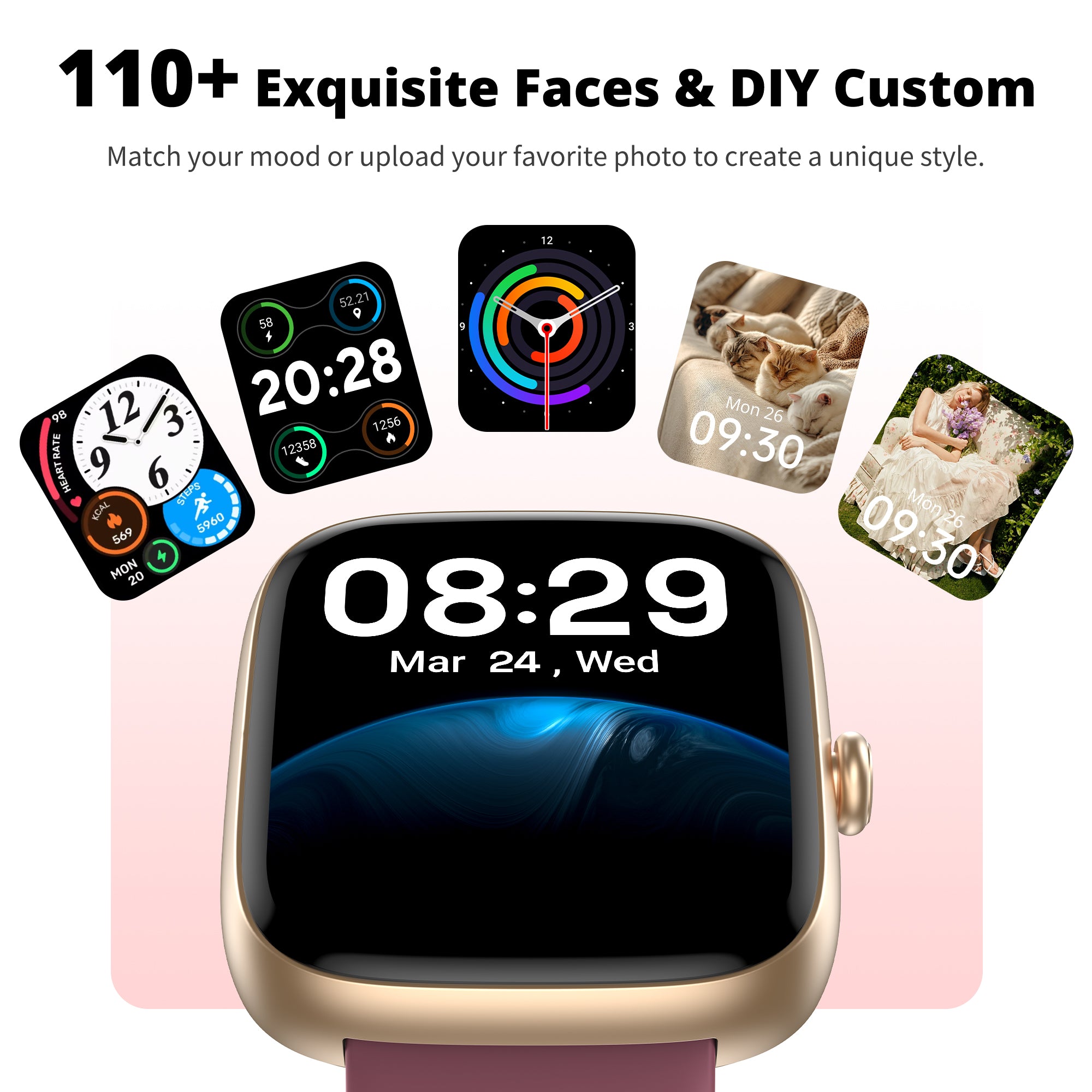 Smart Watch for Women, 1.83" HD Touchscreen Fitness Tracker, Bluetooth Calling, 110+ Sports Modes, Heart Rate SpO2 Sleep Monitor, DIY Dial, IP67 Waterproof, Compatible with Android & iOS