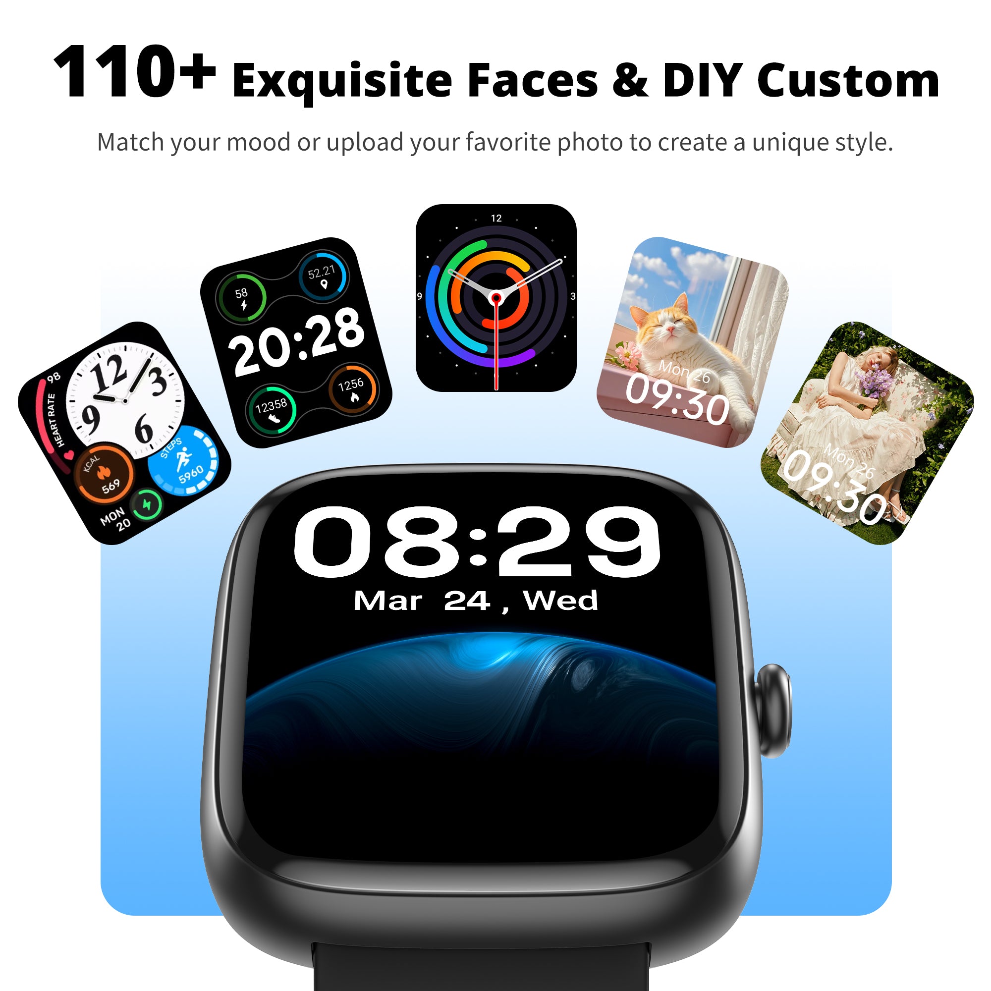 BlazeChip Smart Watch for Men Women, 1.83" HD Touchscreen Fitness Tracker, Bluetooth Calling, 110+ Sports Modes, Heart Rate SpO2 Sleep Monitor, DIY Dial, IP67 Waterproof, Compatible with Android & iOS