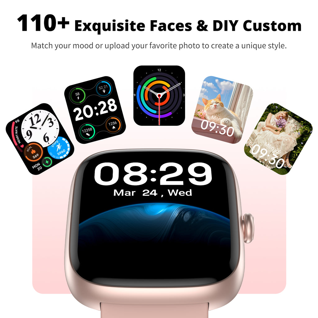 BlazeChip Smart Watch for Women, 1.83" HD Touchscreen Fitness Tracker, Bluetooth Calling, 110+ Sports Modes, Heart Rate SpO2 Sleep Monitor, DIY Dial, IP67 Waterproof, Compatible with Android & iOS