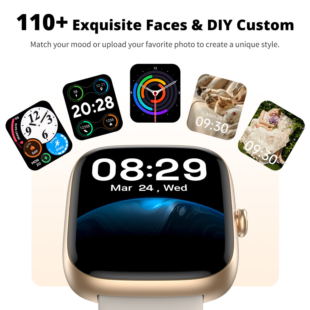 Smart Watch for Women, 1.83" HD Touchscreen Fitness Tracker, Bluetooth Calling, 110+ Sports Modes, Heart Rate SpO2 Sleep Monitor, DIY Dial, IP67 Waterproof, Compatible with Android & iOS