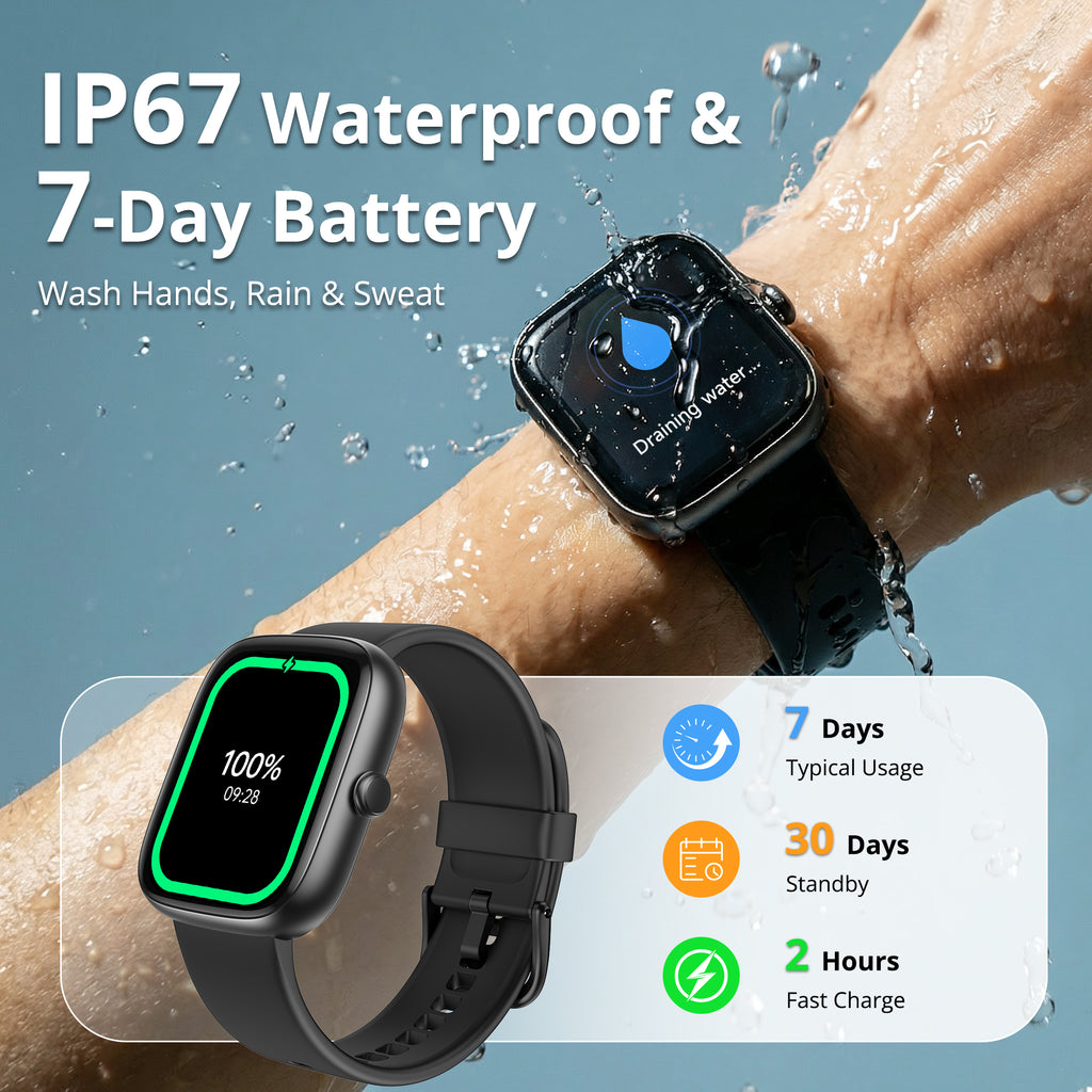 BlazeChip Smart Watch for Men Women, 1.83" HD Touchscreen Fitness Tracker, Bluetooth Calling, 110+ Sports Modes, Heart Rate SpO2 Sleep Monitor, DIY Dial, IP67 Waterproof, Compatible with Android & iOS
