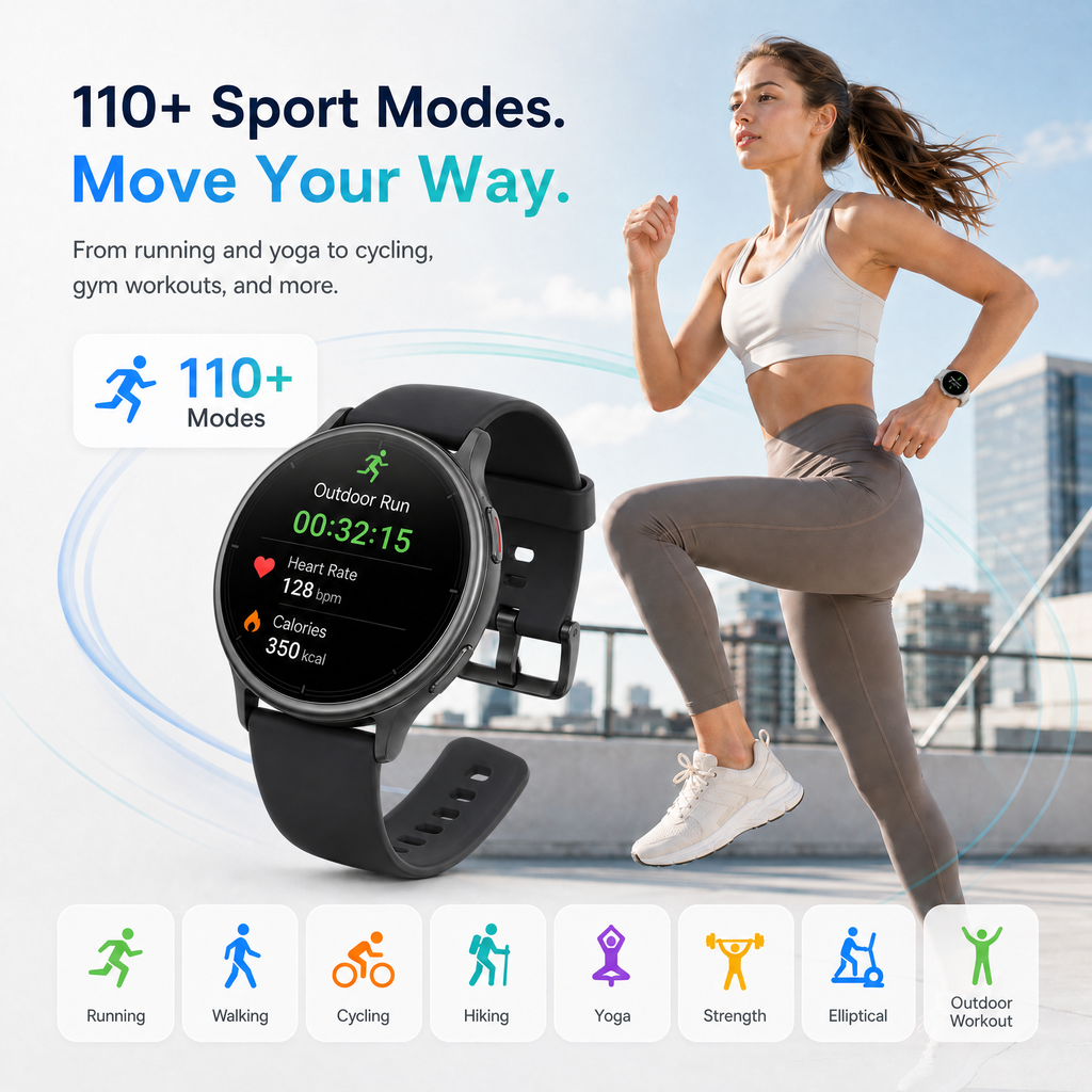 BlazeChip Smart Watch for Men Women (Answer/Make Call), 1.65" HD Fitness Tracker with Heart Rate/SpO2/Sleep Monitor, Pedometer, 110+ Sports Modes, 3ATM Waterproof, 7-Day Battery, for iOS Android