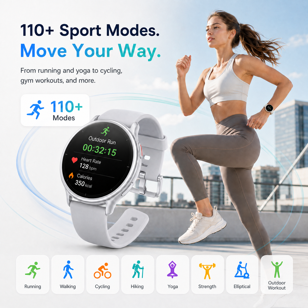 BlazeChip Smart Watch for Men Women (Answer/Make Call), 1.65" HD Fitness Tracker with Heart Rate/SpO2/Sleep Monitor, Pedometer, 110+ Sports Modes, 3ATM Waterproof, 7-Day Battery, for iOS Android